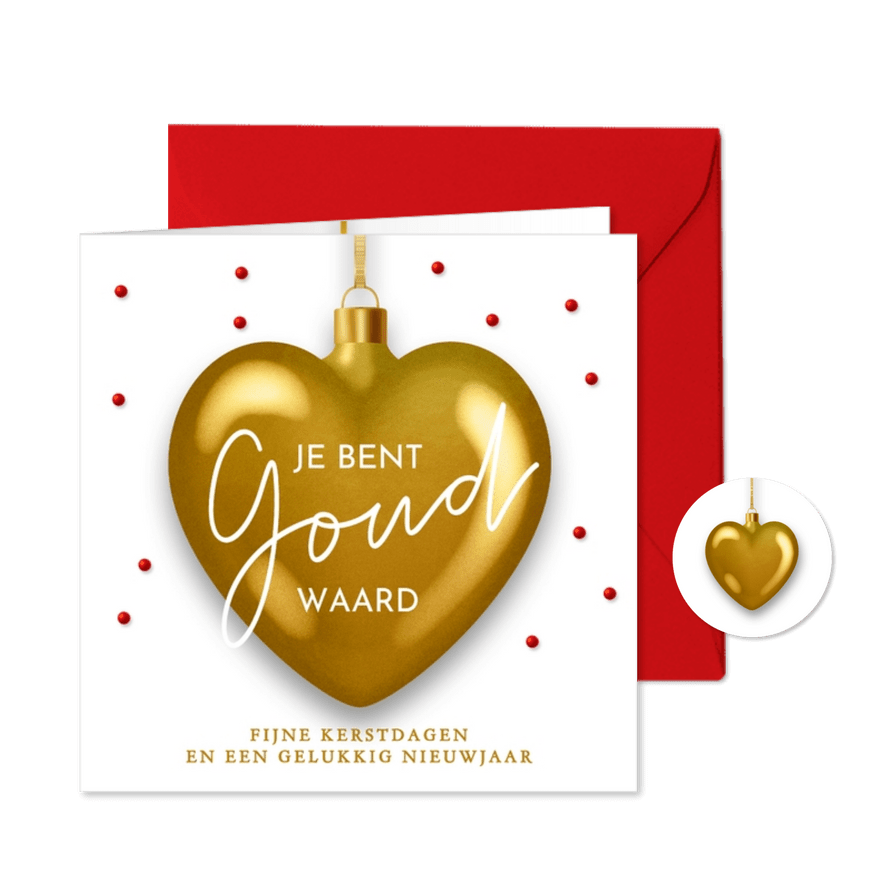 Lief kerstkaartje 'Je bent goud waard' hart - Kaartimpressie