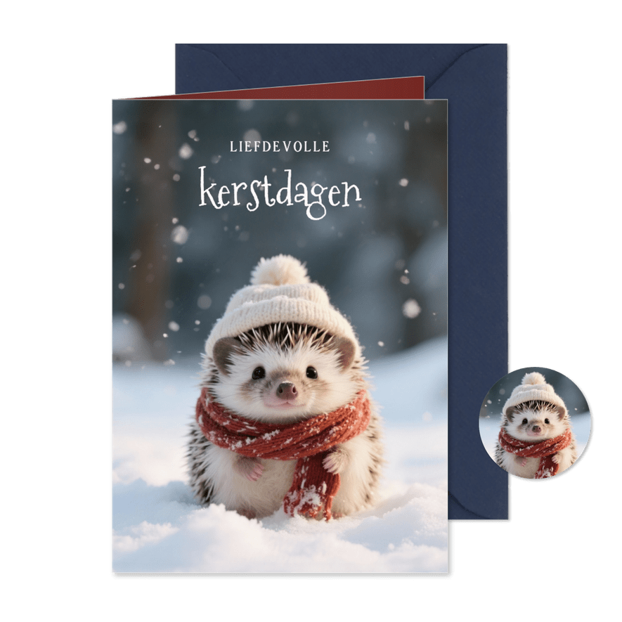 Lief kerstkaartje met schattig egeltje liefdevolle kerst - Kaartimpressie