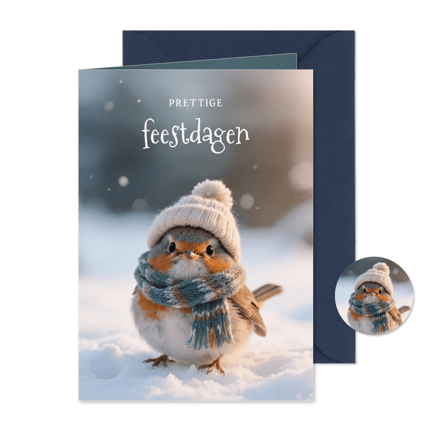 Lief kerstkaartje met schattig roodborstje fijne feestdagen - Kaartimpressie