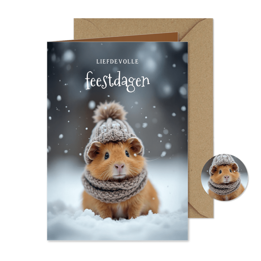 Lief kerstkaartje met schattige cavia liefdevolle feestdagen - Kaartimpressie
