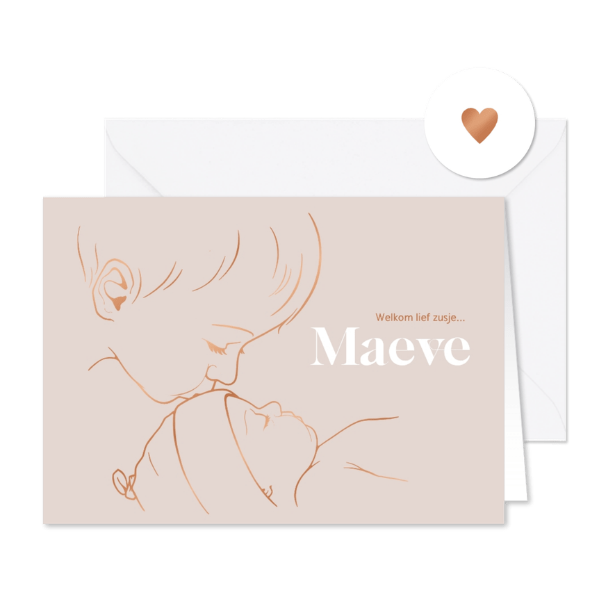 Lief liggend geboortekaartje broer kust baby - koperfolie - Kaartimpressie