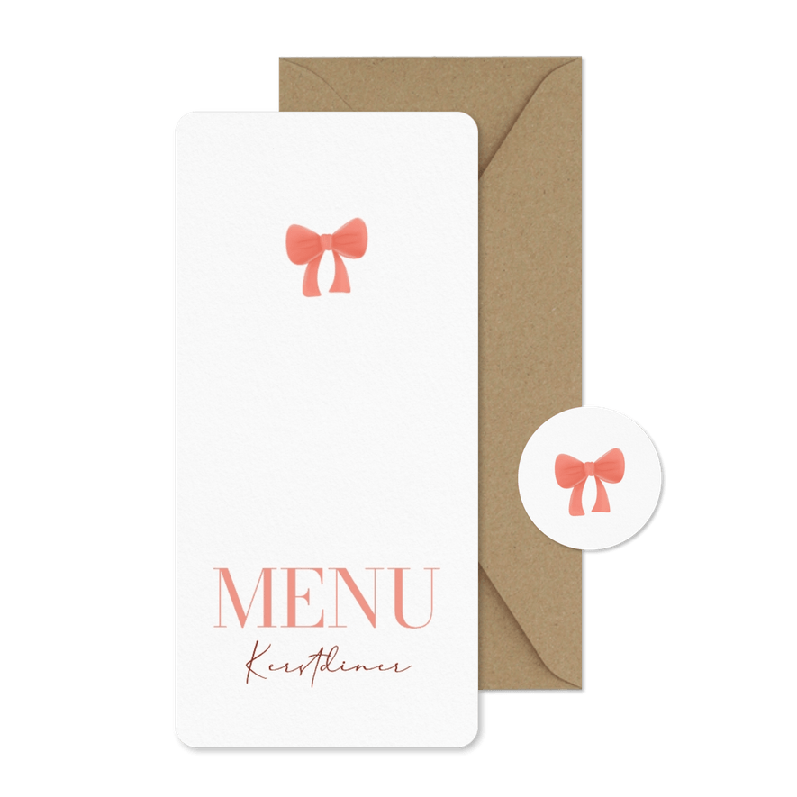 Lief menukaartje kerst met rood strikje - Kaartimpressie