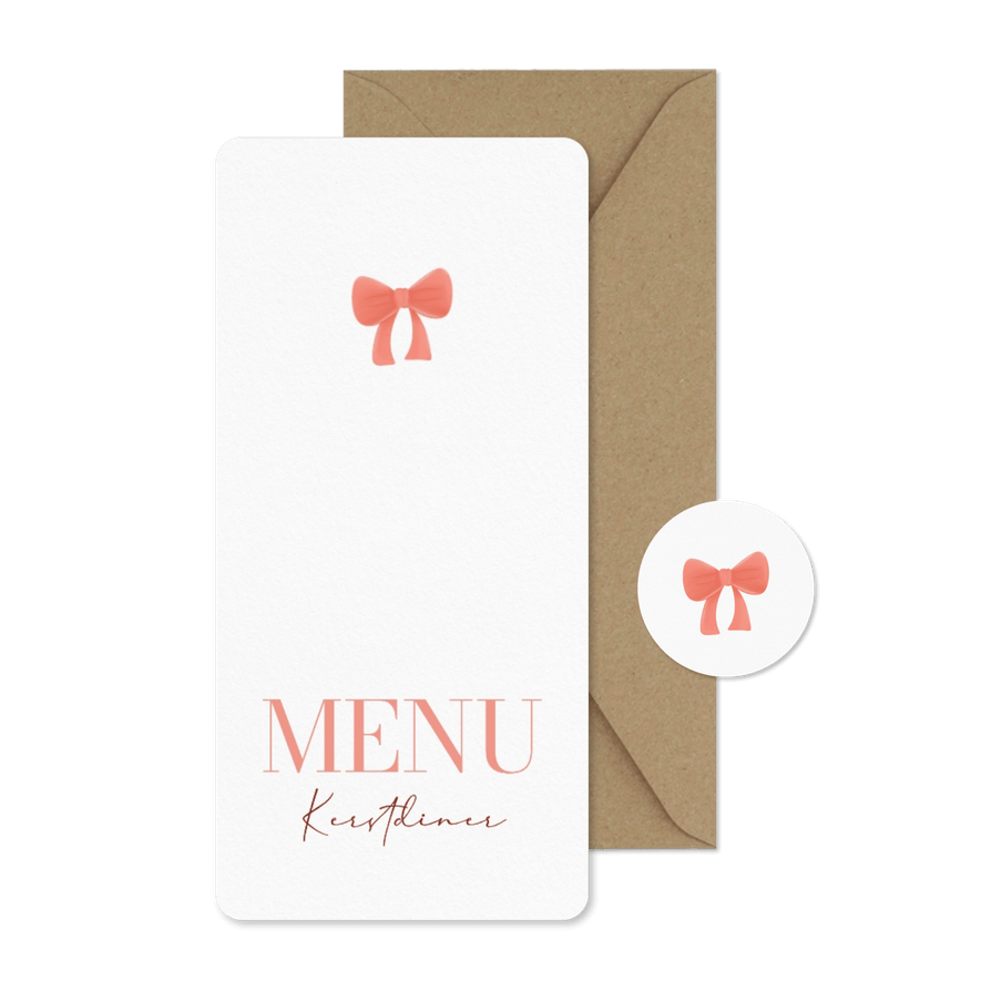 Lief menukaartje kerst met rood strikje - Kaartimpressie