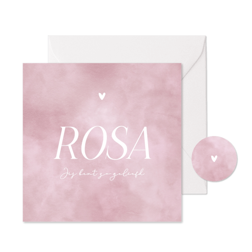 Lief minimalistisch roze waterverf geboortekaartje - Kaartimpressie