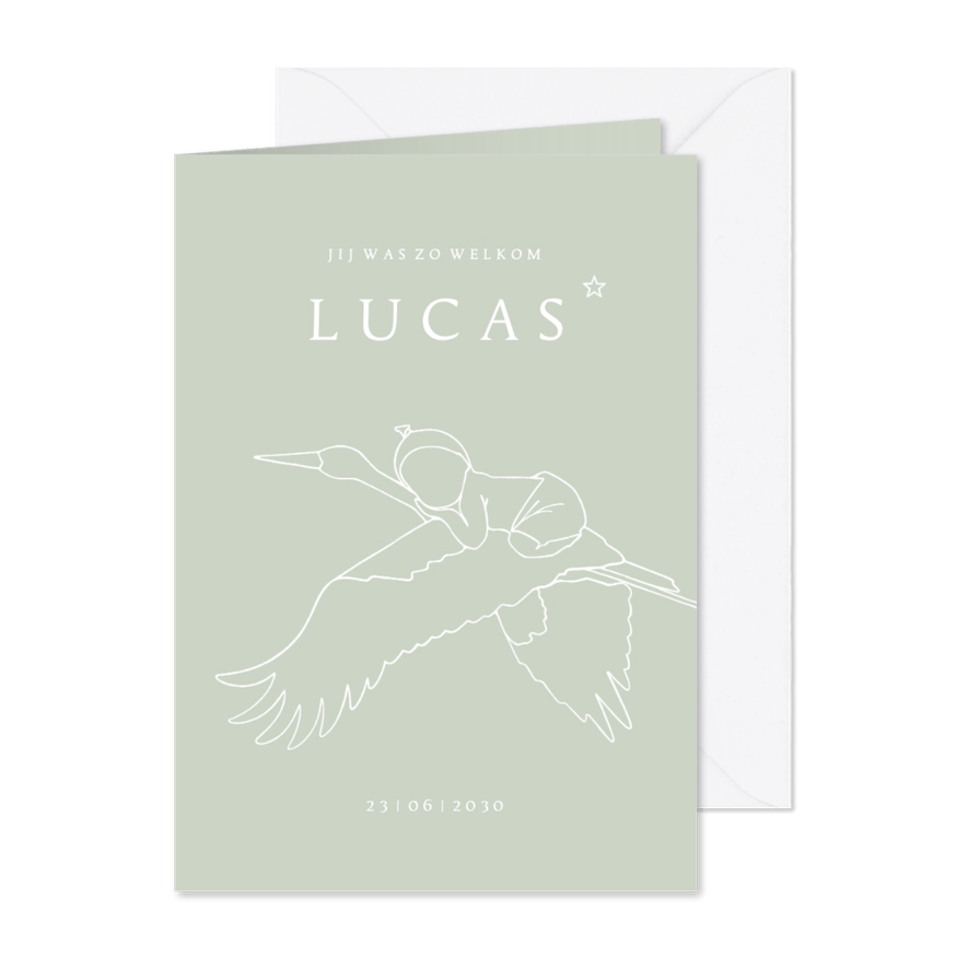 Lief rouwkaartje met ooievaar voor een sterrenkindje of baby - Kaartimpressie