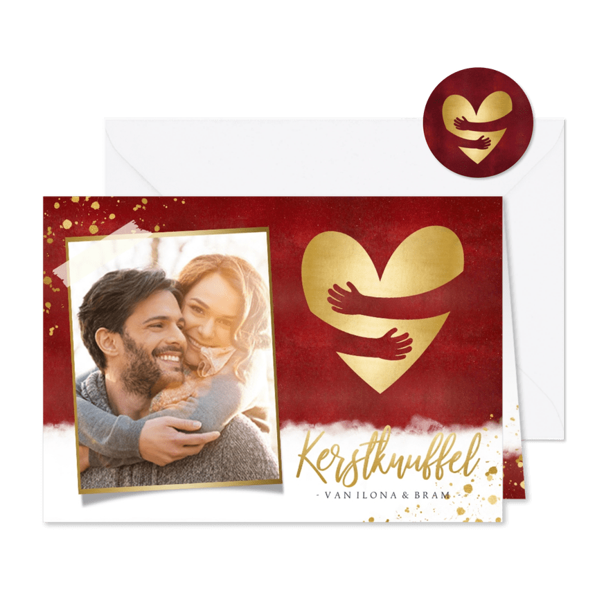 Liefdecolle kerstkaart - kerstknuffel met eigen foto - Kaartimpressie