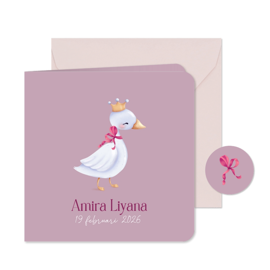 Liefdevol islamitisch geboortekaartje met zwaan - Kaartimpressie