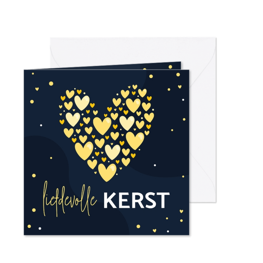 Liefdevol kerstkaartje met een groot hart van hartjes - Kaartimpressie