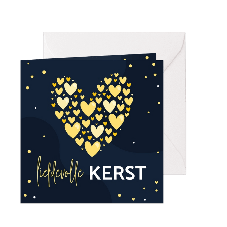 Liefdevol kerstkaartje met een groot hart van hartjes - Kaartimpressie