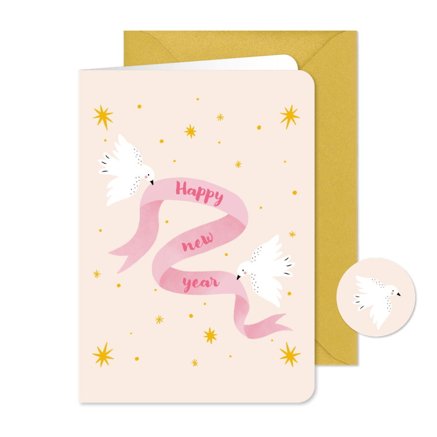 Liefdevolle kerst en nieuwjaarskaart met vogels - Kaartimpressie