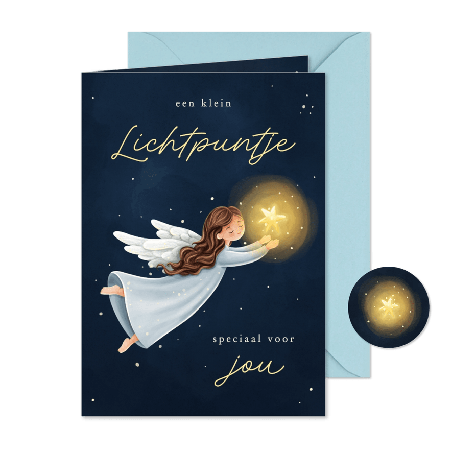Liefdevolle kerstkaart engel met ster lichtpuntje voor jou - Kaartimpressie