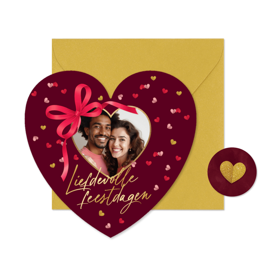 Liefdevolle kerstkaart in hartvorm hart fotokader - Kaartimpressie