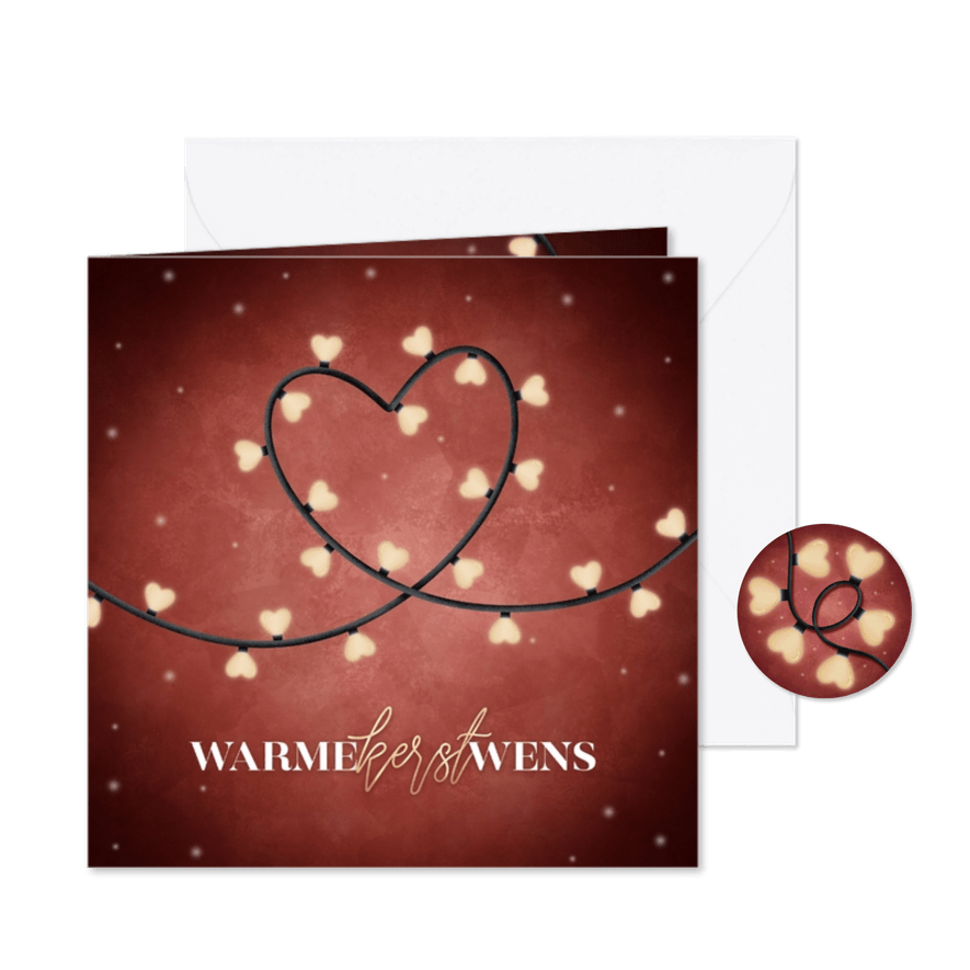 Liefdevolle kerstkaart kerstlampjes warme kerst wens - Kaartimpressie