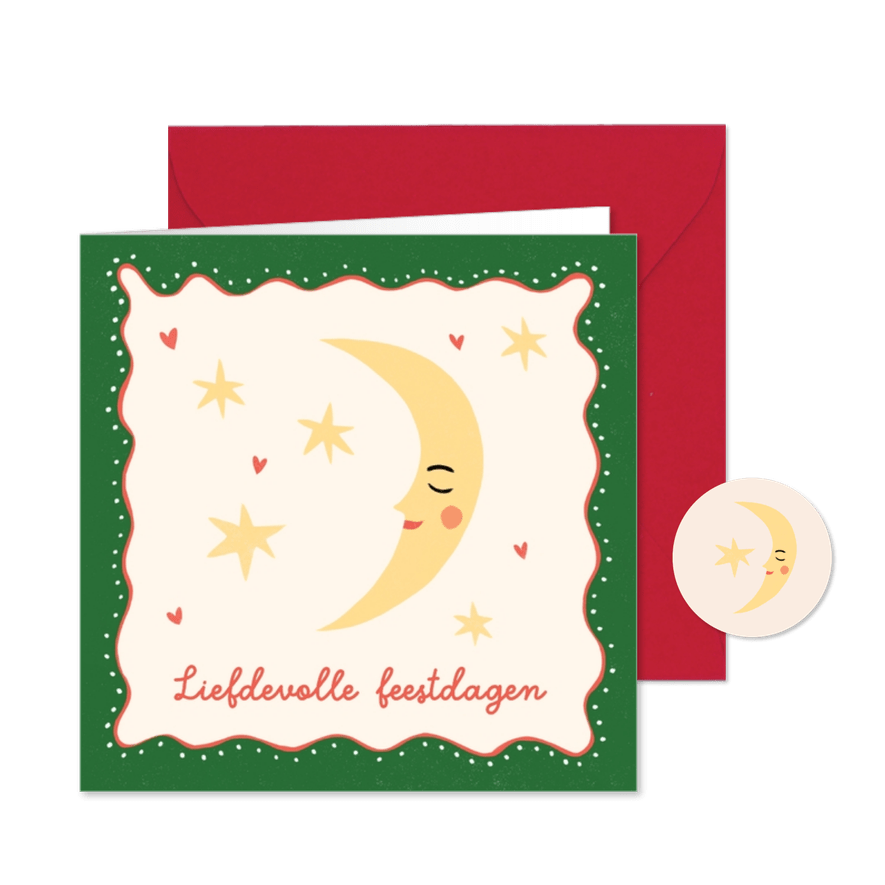 Liefdevolle kerstkaart met de maan en sterren - Kaartimpressie