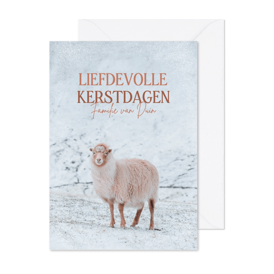 Liefdevolle kerstkaart met een schaap - Kaartimpressie