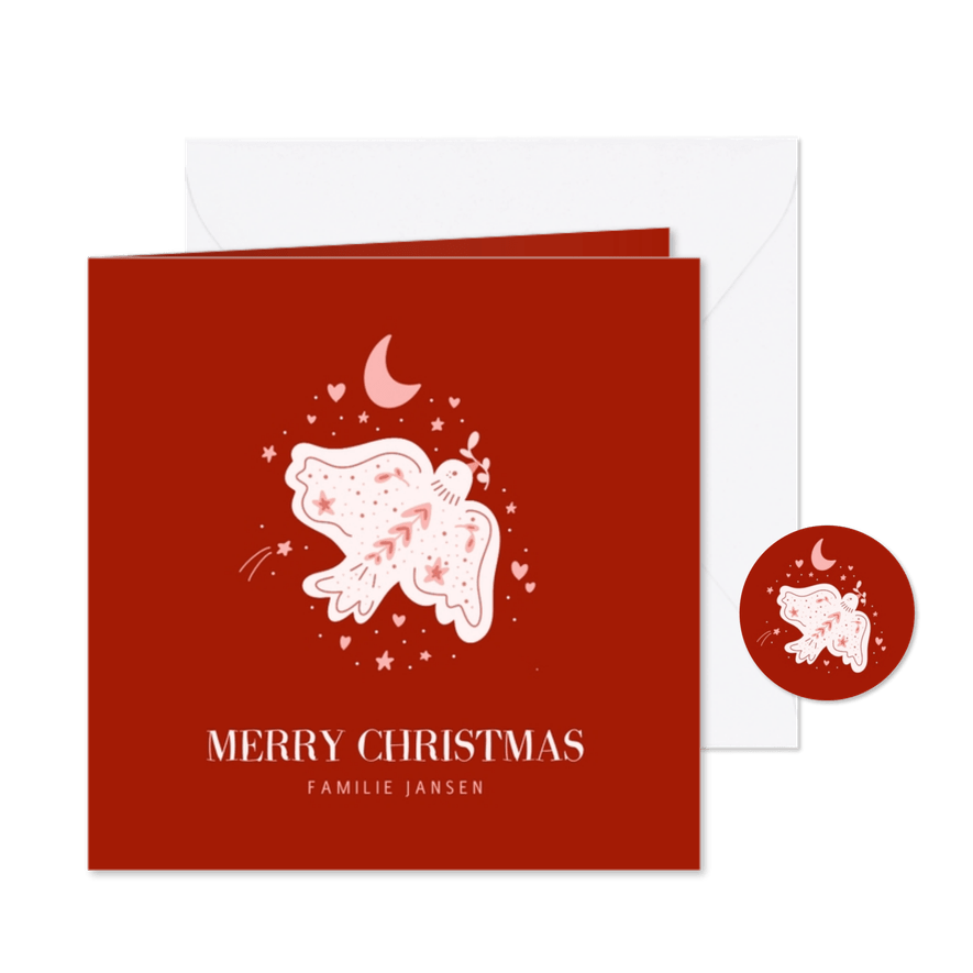 Liefdevolle kerstkaart met illustratie van vredesduif - Kaartimpressie