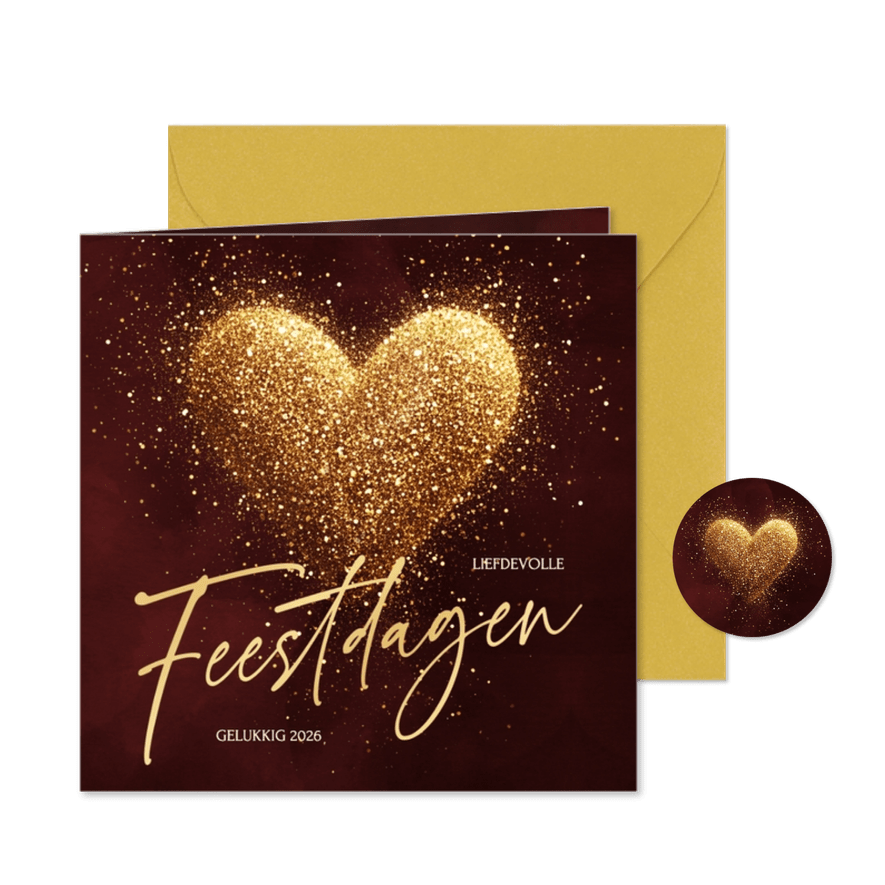 Liefdevolle kerstkaart met sprankelend hart van glitters - Kaartimpressie