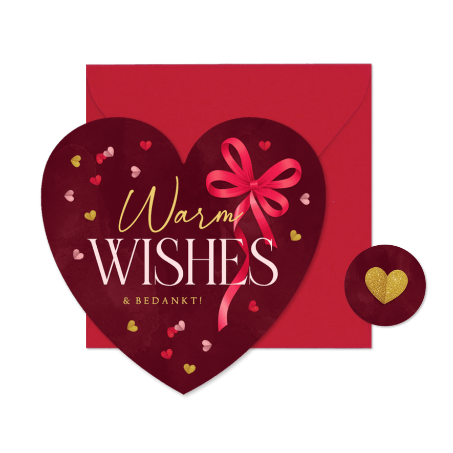 Liefdevolle kerstkaart warm wishes hartvorm hartje - Kaartimpressie