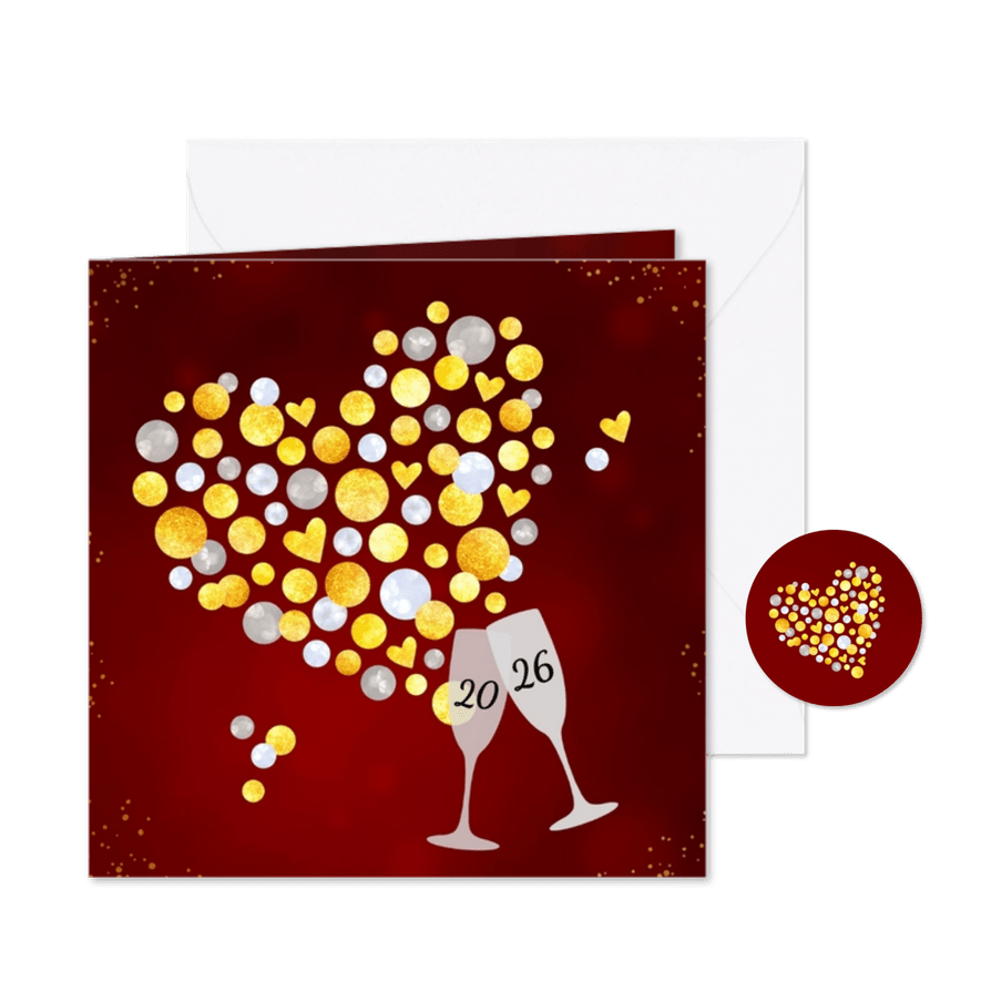 Liefdevolle nieuwjaarskaart champagne proost - Kaartimpressie