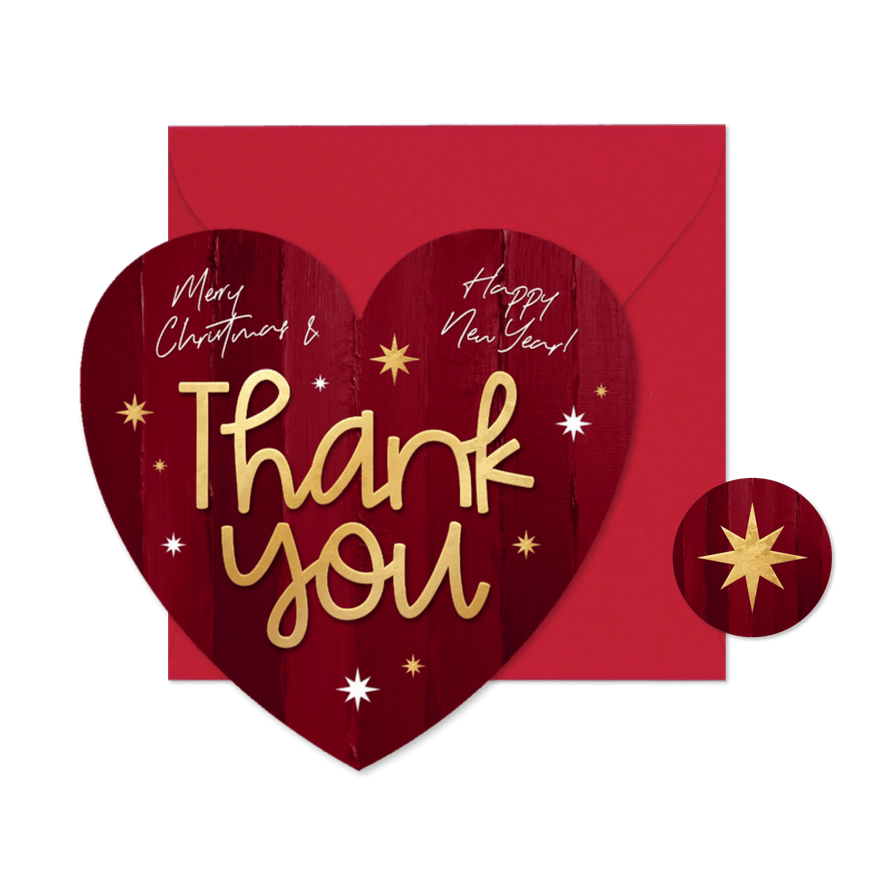 Liefdevolle zakelijke kerstkaart thank you sterren hartvorm - Kaartimpressie