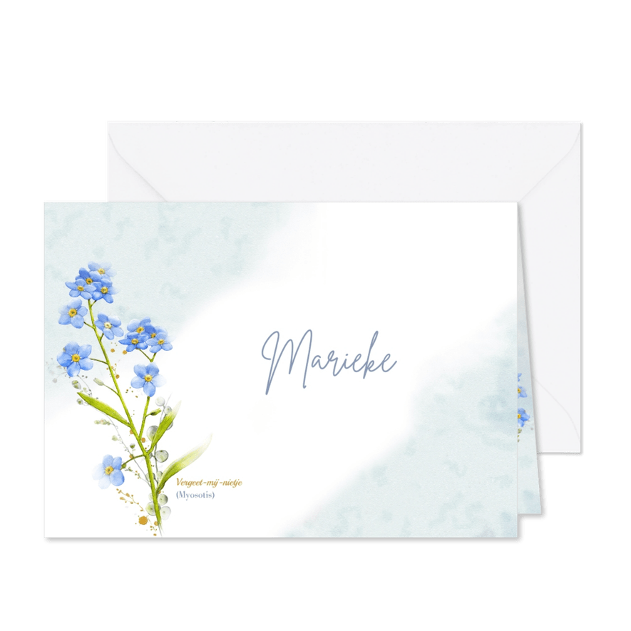 Lieve bedankkaart met afbeelding van Vergeet-mij-nietje - Kaartimpressie