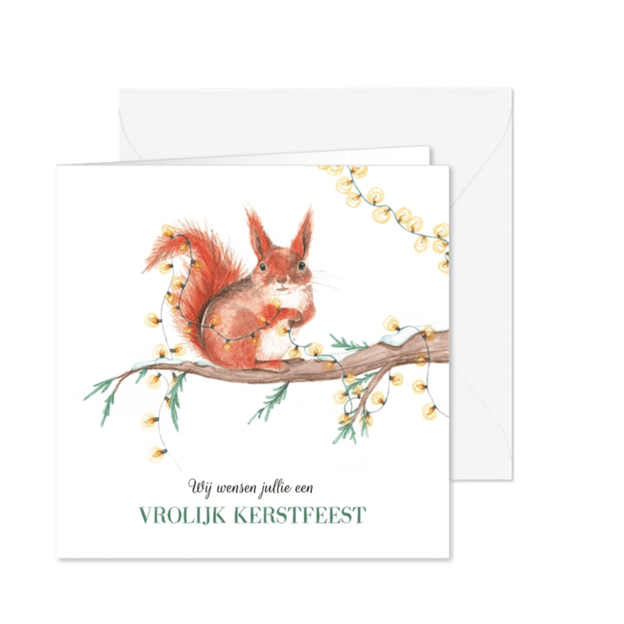 Lieve eekhoorn met kerstlampjes - Kaartimpressie