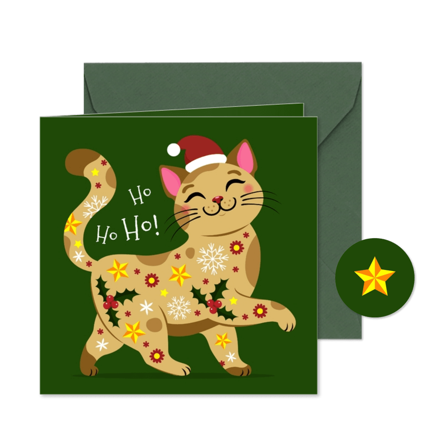 Lieve en fleurige kat kerstkaart - Kaartimpressie