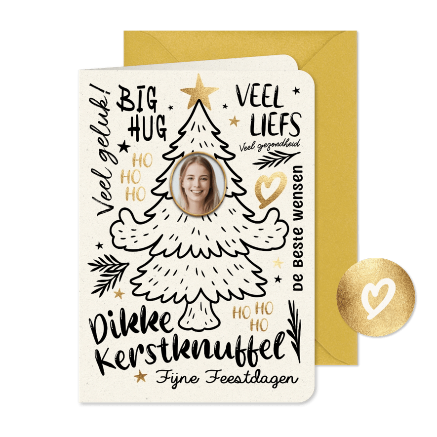 Lieve grappige kerstkaart knuffel kerstboom met foto - Kaartimpressie