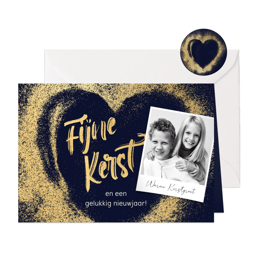 Lieve kerstkaart gouden kerst hart foto - Kaartimpressie