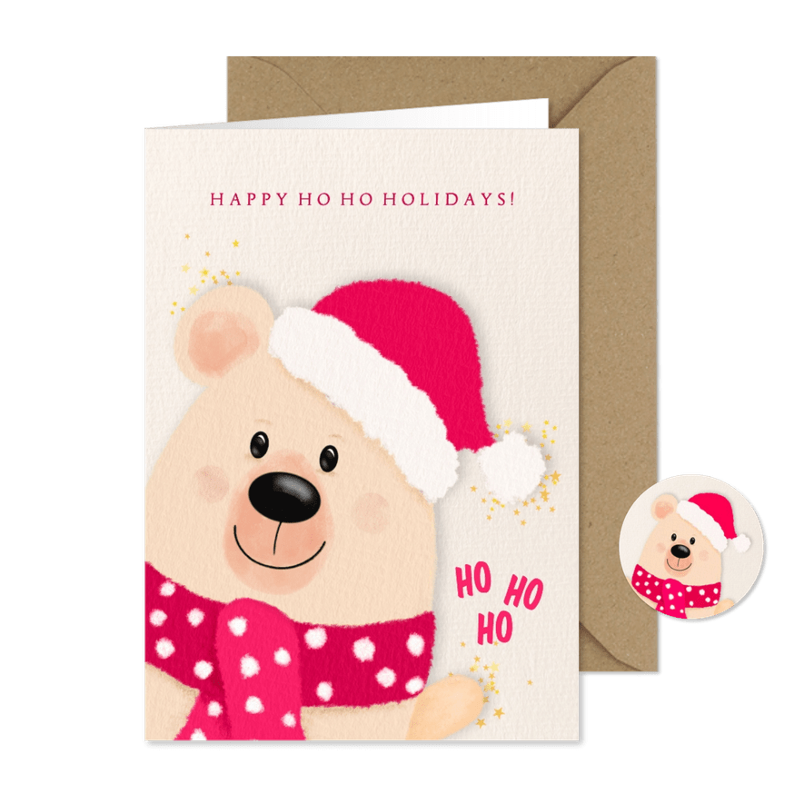 Lieve kerstkaart met ijsbeertje - Ho ho holidays - Kaartimpressie