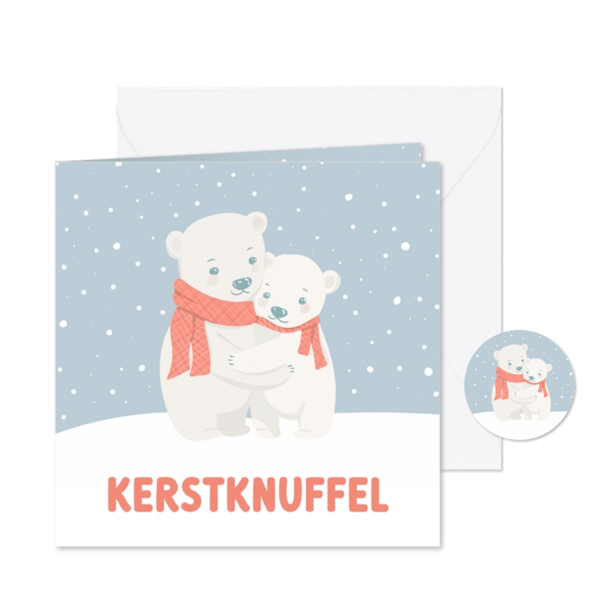 Lieve kerstkaart met ijsbeertjes kerstknuffel winter - Kaartimpressie