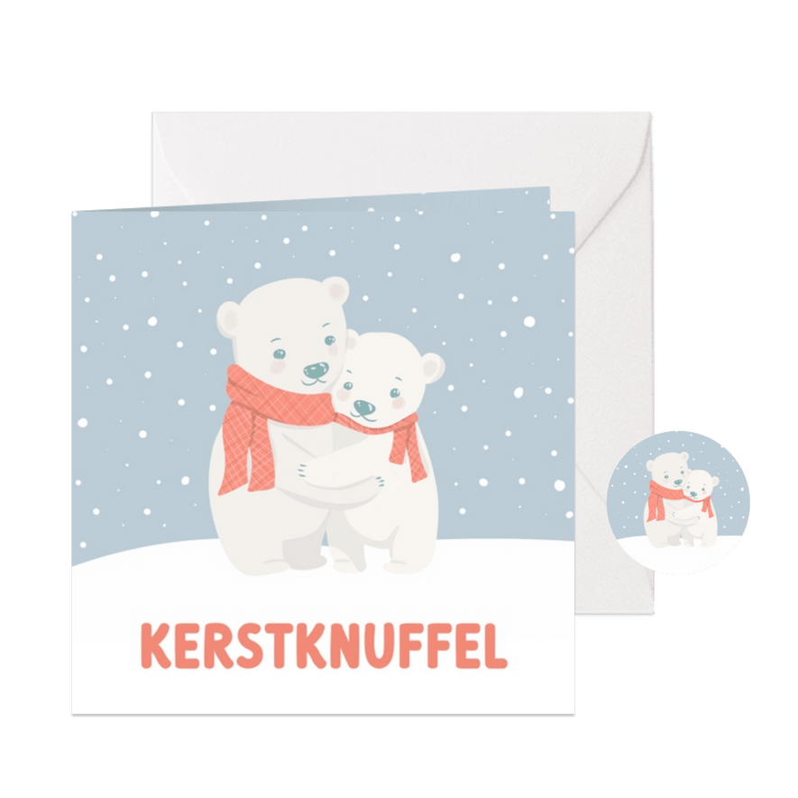 Lieve kerstkaart met ijsbeertjes kerstknuffel winter - Kaartimpressie