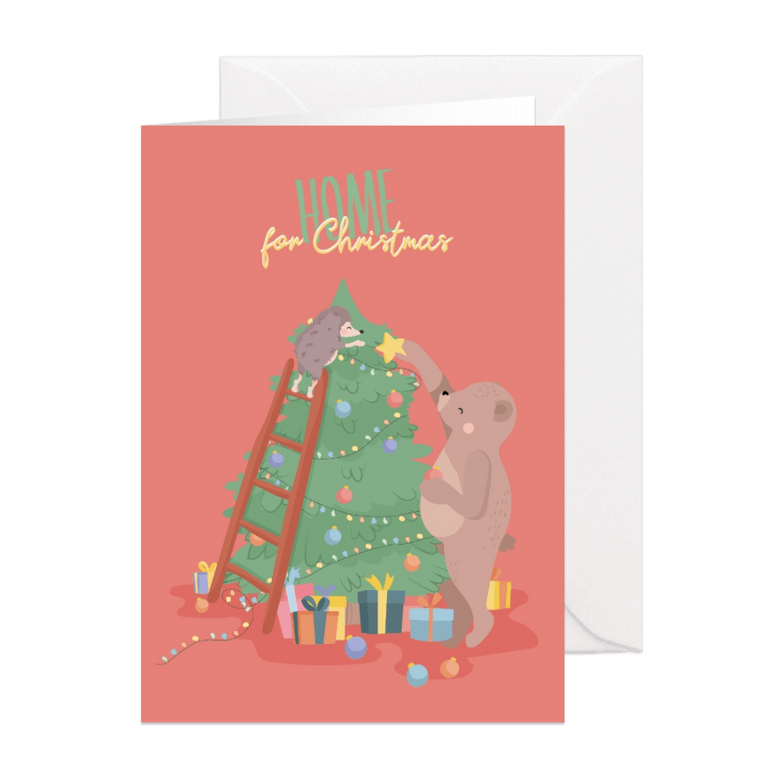 Lieve kerstkaart met illustratie van een egel en beer - Kaartimpressie