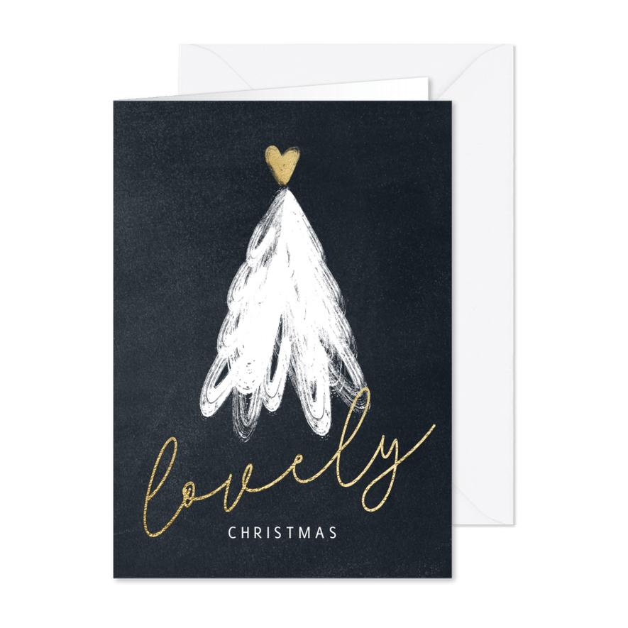 Lieve kerstkaart met kerstboom en hart - Kaartimpressie