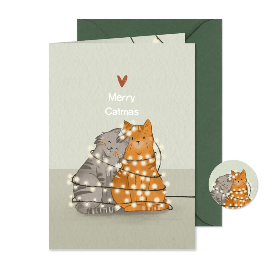 Lieve kerstkaart met knuffelende katten - Kaartimpressie