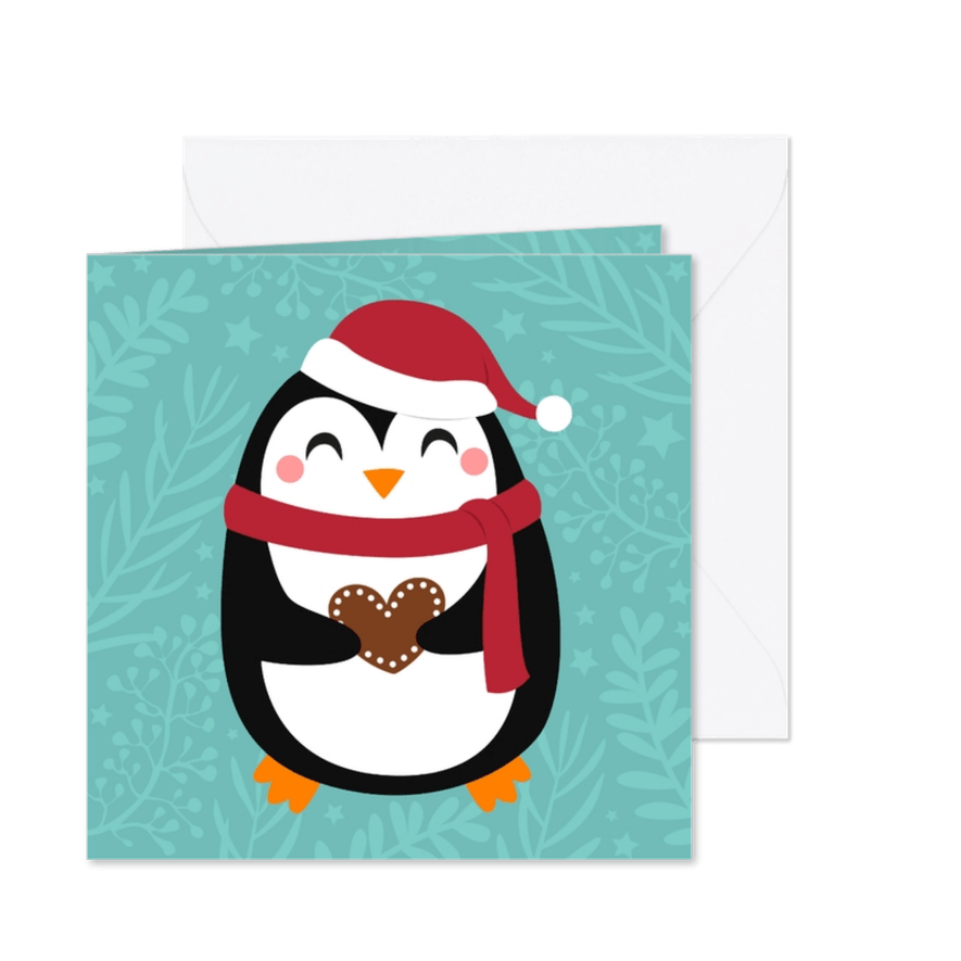 Lieve kerstkaart met pinguin en hartje - Kaartimpressie