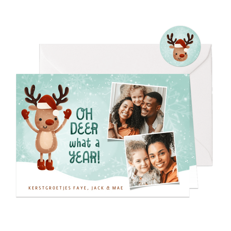 Lieve kerstkaart Oh deer what a year met hertje en foto's - Kaartimpressie