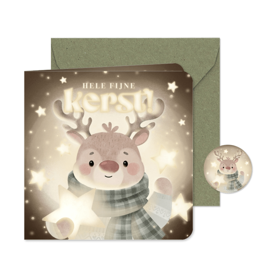 Lieve kerstkaart rendier met lichtgevende sterren - Kaartimpressie