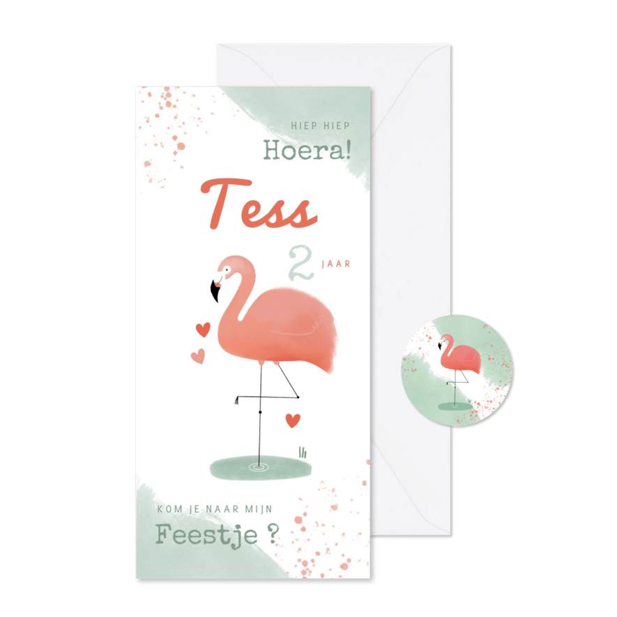 Lieve kinderfeestje uitnodiging flamingo meisje roze - Kaartimpressie