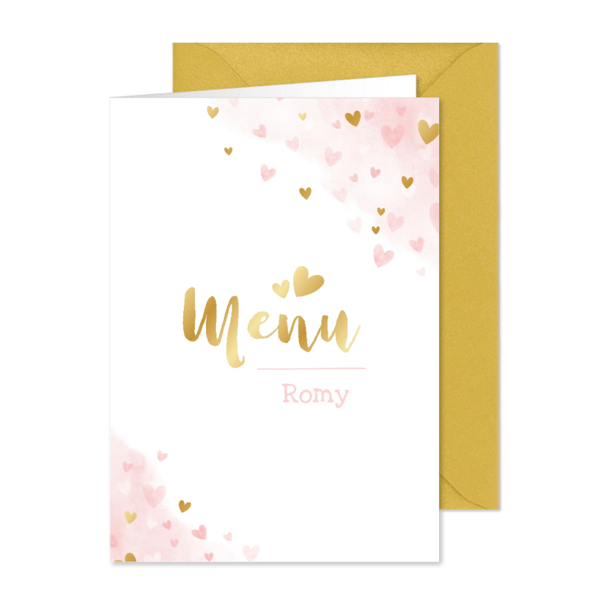 Lieve menukaart met vlinders en hartjes - communie menu - Kaartimpressie