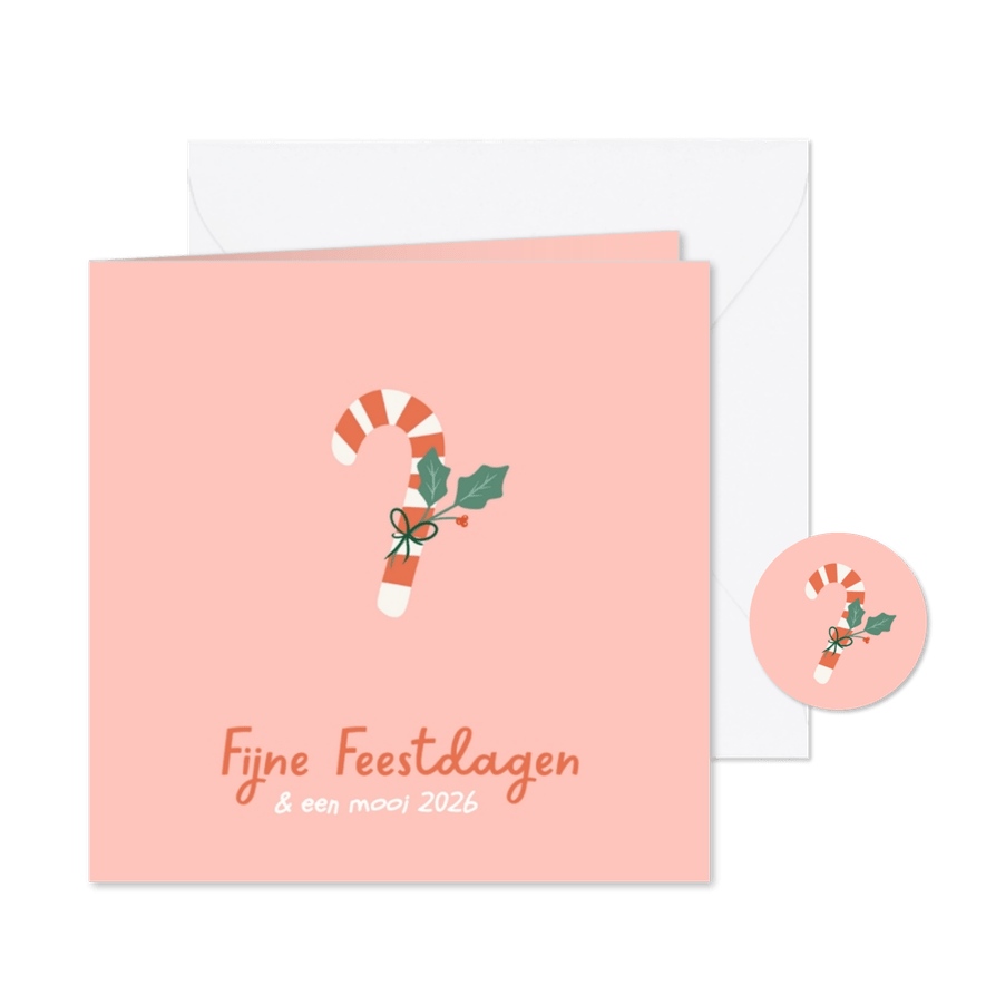 Lieve roze kerstkaartjes met zuurstok illustratie - Kaartimpressie