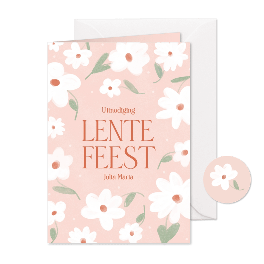  Lieve roze uitnodiging voor een lentefeest met bloemen - Kaartimpressie