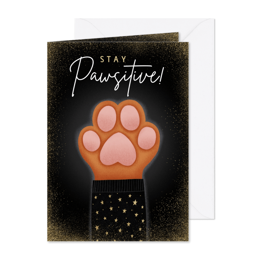 Lieve Stay Pawsitive nieuwjaarskaart met hondenpootje - Kaartimpressie