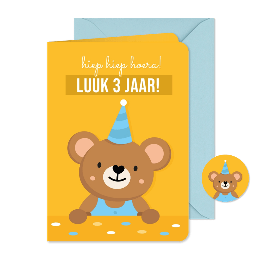 Lieve uitnodiging met beertje verjaardag peuter of kleuter - Kaartimpressie