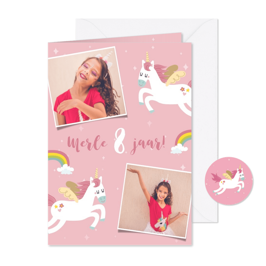 Lieve uitnodiging voor een kinderfeestje met eenhoorns - Kaartimpressie