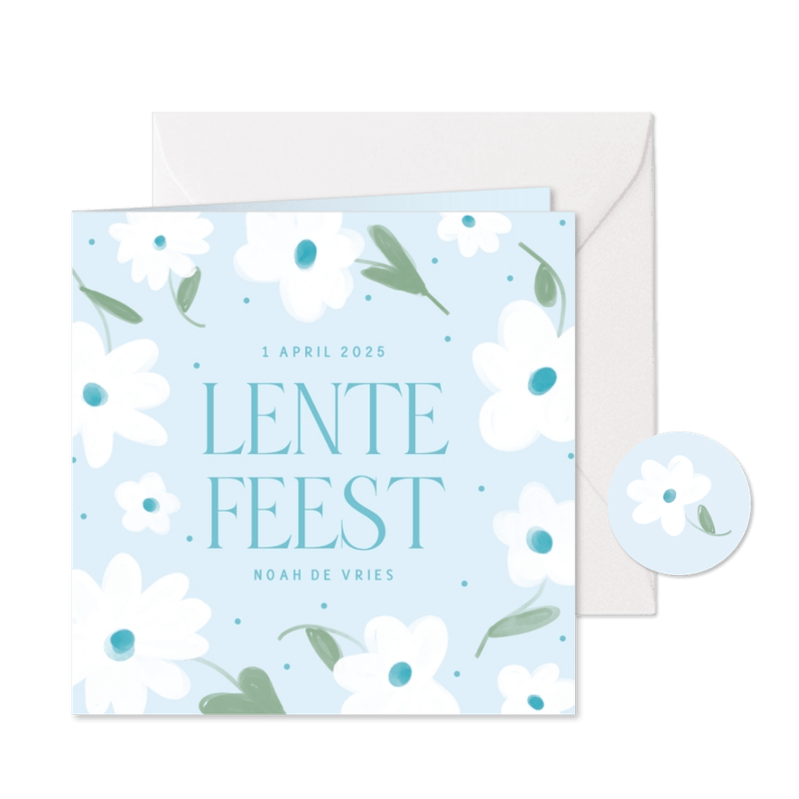 Lieve uitnodiging voor een lentefeest bloemen blauw - Kaartimpressie