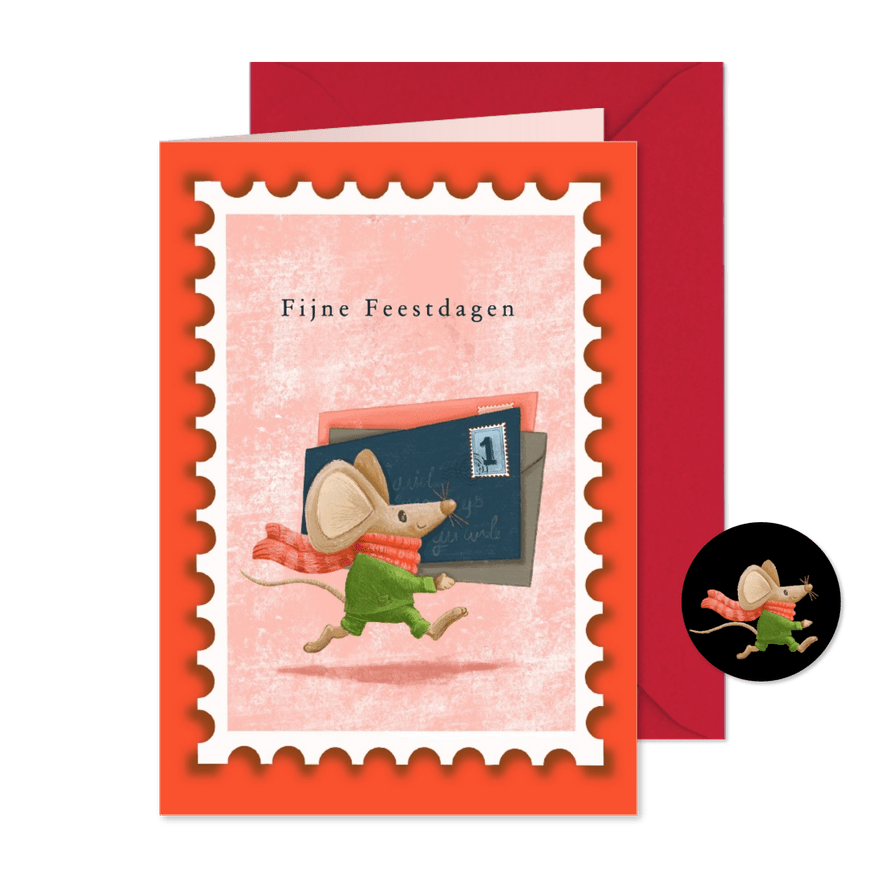 Lieve warme kerstkaart muis met post - Kaartimpressie