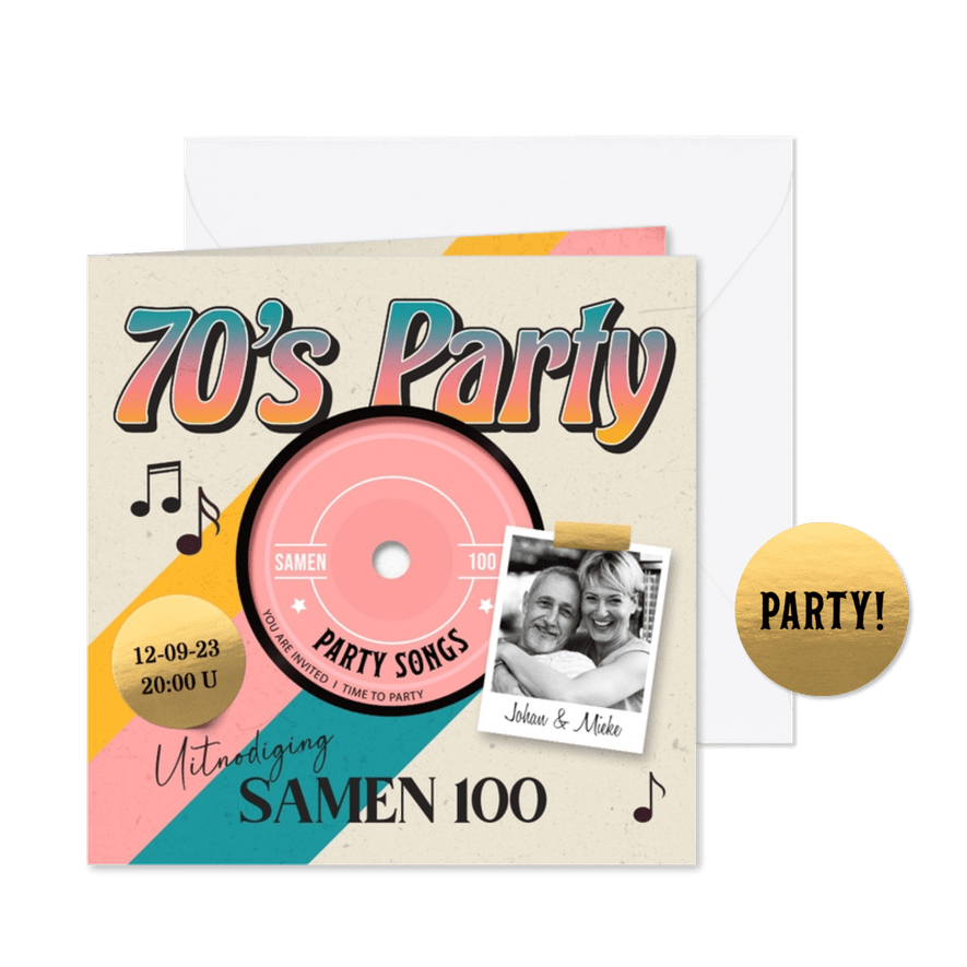 LP uitnodiging 70's party - Kaartimpressie