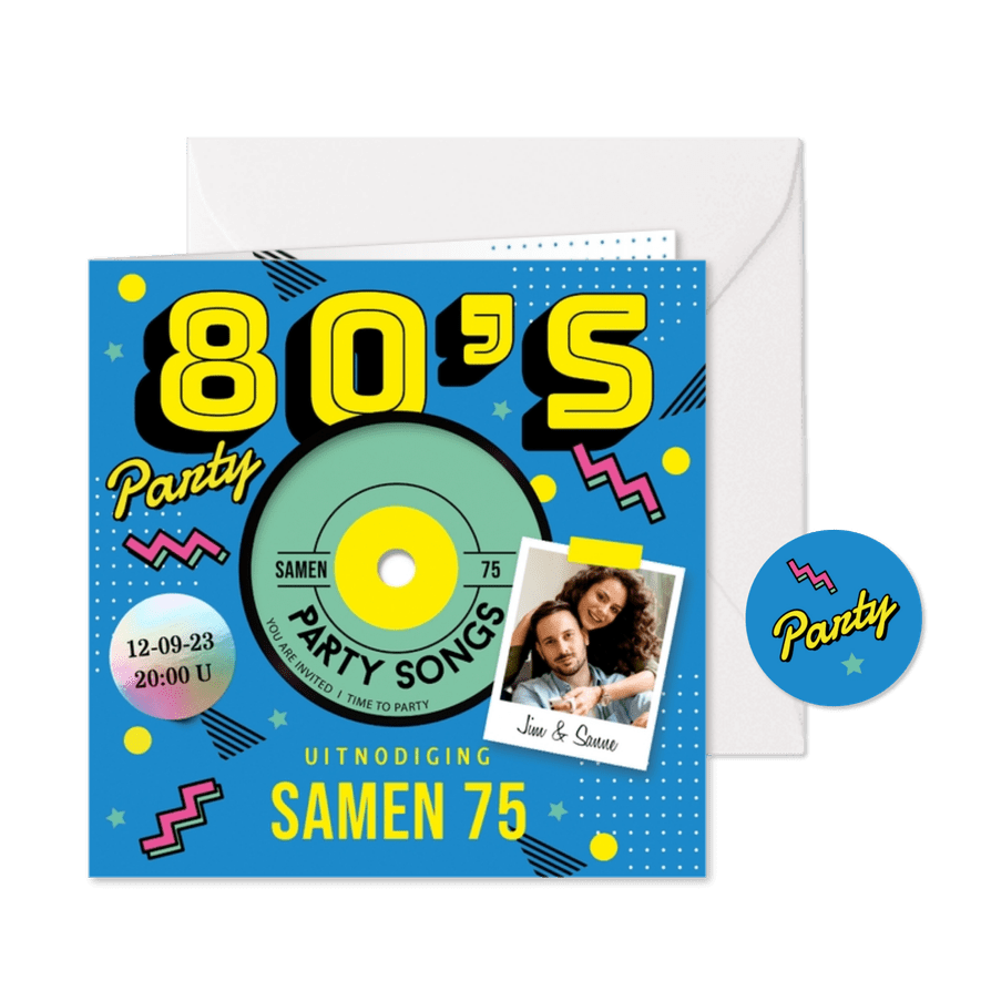 LP uitnodiging 80's party  - Kaartimpressie