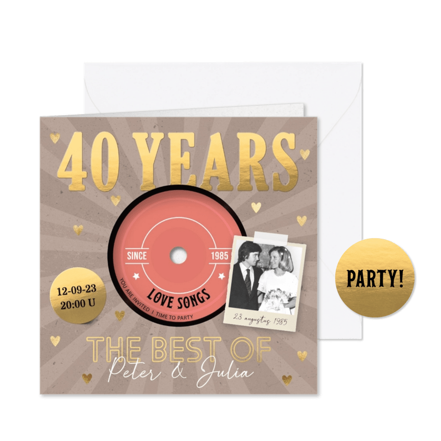 LP uitnodiging huwelijk jubileum 40 jaar - Kaartimpressie